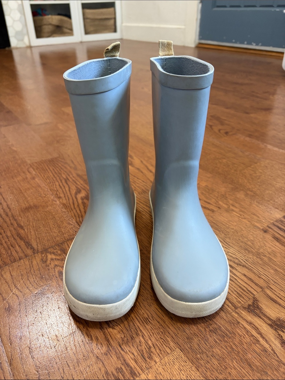 Rylee + Cru Light Blue Kids Tall Rain Boots with Cream Pull Tabs